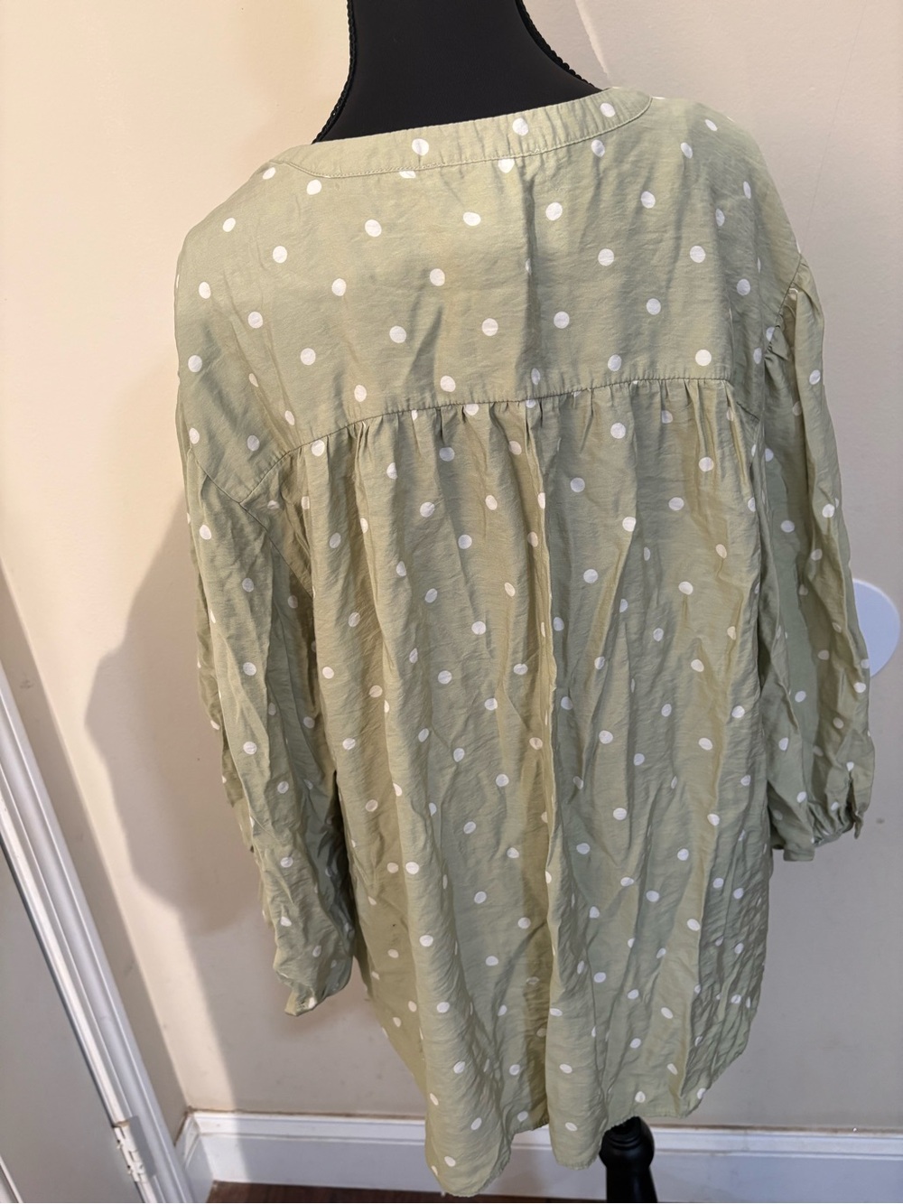 Rose & Olive Pale Sage Green Polka Dot Button-Front Blouse #boho-chic #festivals - Picture 4 of 13